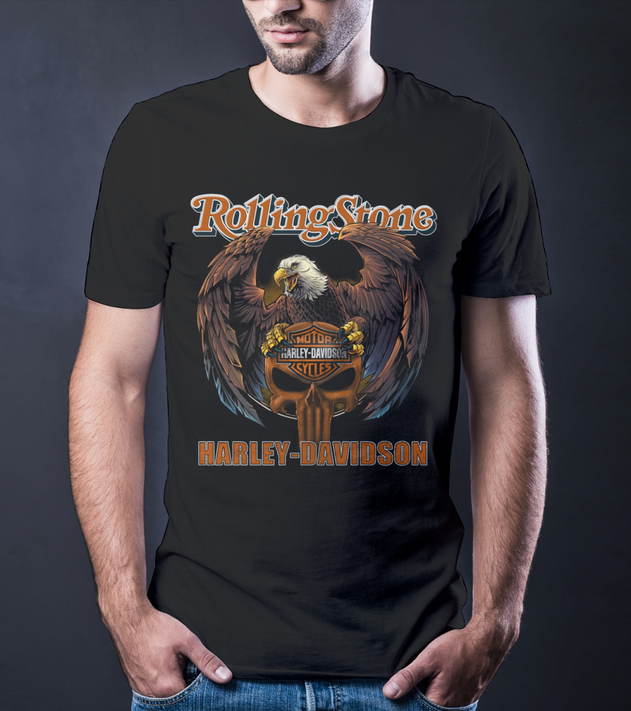 Rolling Stone Harley Davidson Motor Cycles Eagle Skull T-Shirt