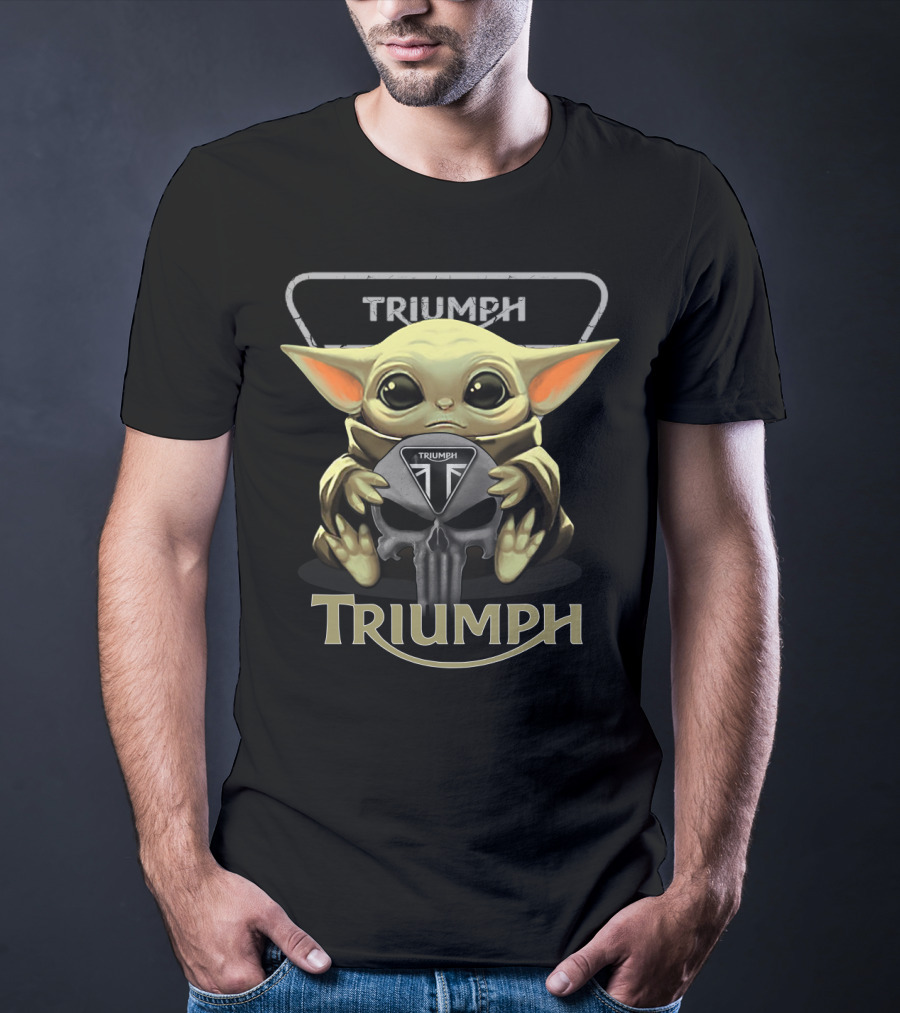 Triumph Motorcycles Baby Yoda Holding Triumph Skull T-Shirt