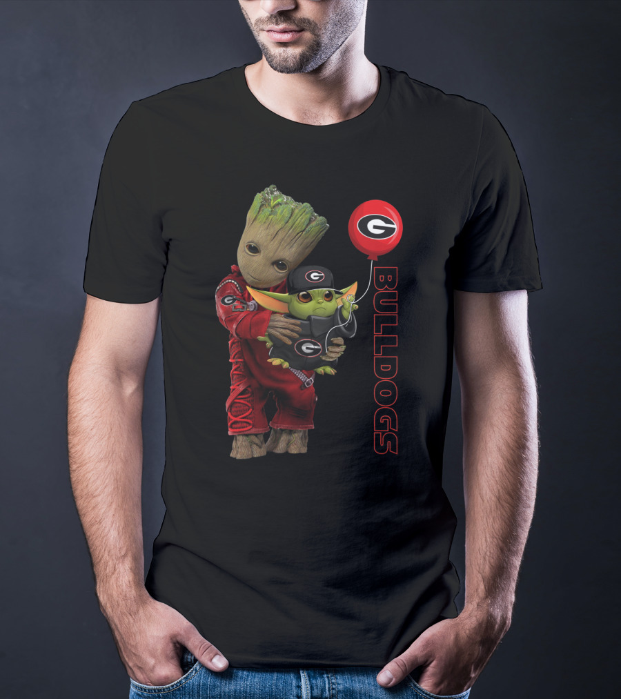 G&Y Georgia Bulldogs Groot And Baby Yoda With Balloon T-Shirt