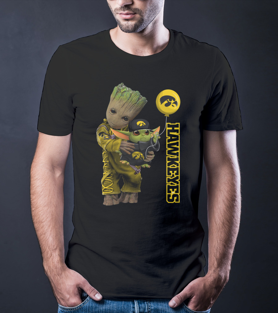 G&Y Iowa Hawkeyes Groot And Baby Yoda Balloon T-Shirt