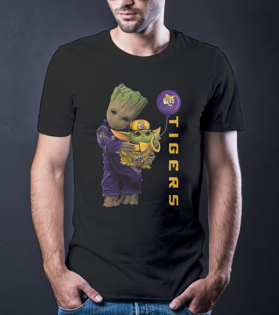 Groot And Baby Yoda Lsu Tigers Fan Gear T-Shirt