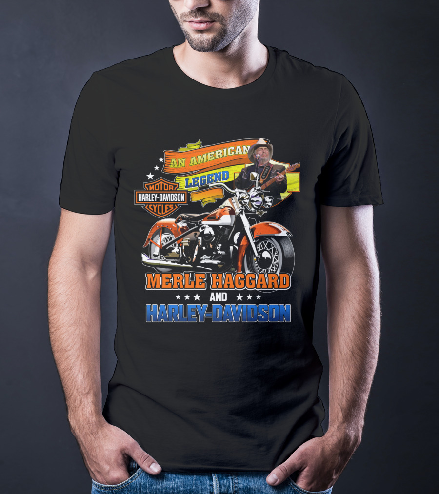 An American Legend Merle Haggard And Harley Davidson Motorcycles T-Shirt