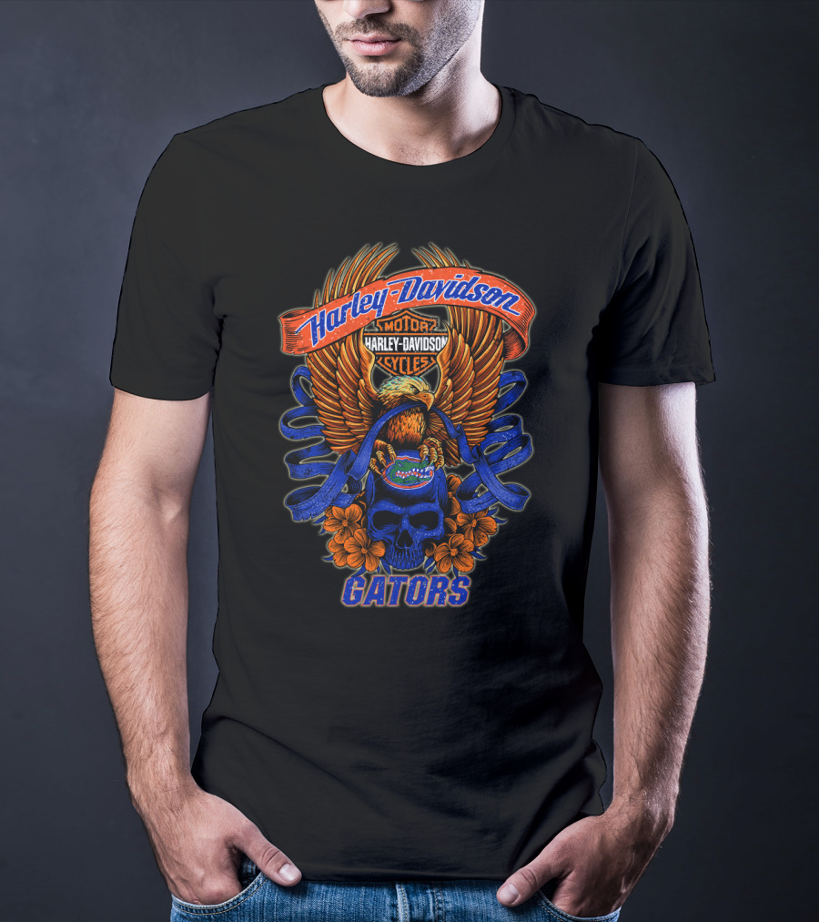 Harley Davidson Gators Florida Motorcycles Eagle Skull T-Shirt