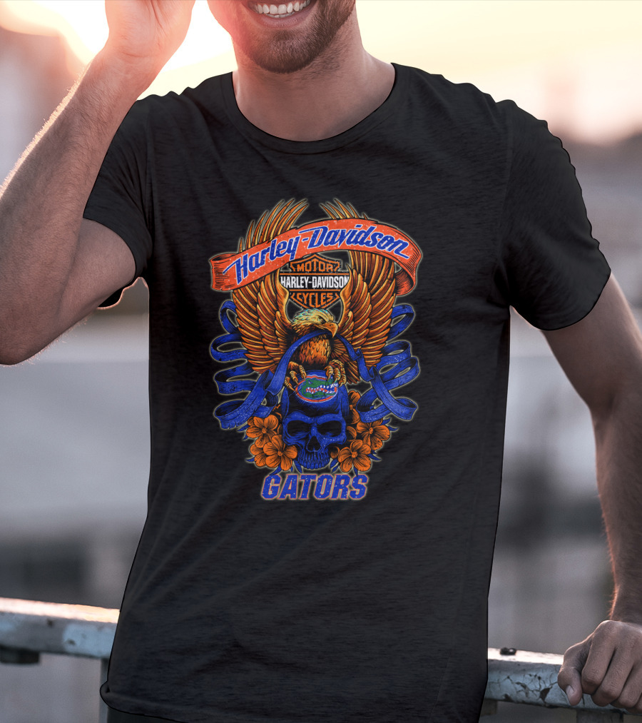 Harley Davidson Gators Florida Motorcycles Eagle Skull T-Shirt