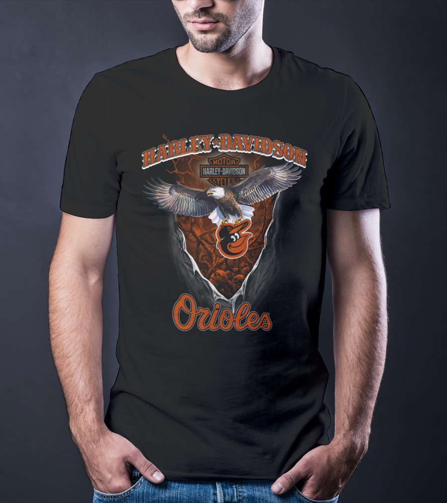 Harley Davidson Motor Cycles Orioles Eagle Baltimore Orioles T-Shirt