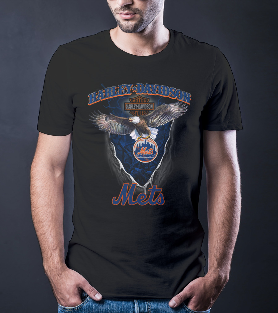 Harley Davidson Motor Cycles Mets Eagle New York T-Shirt