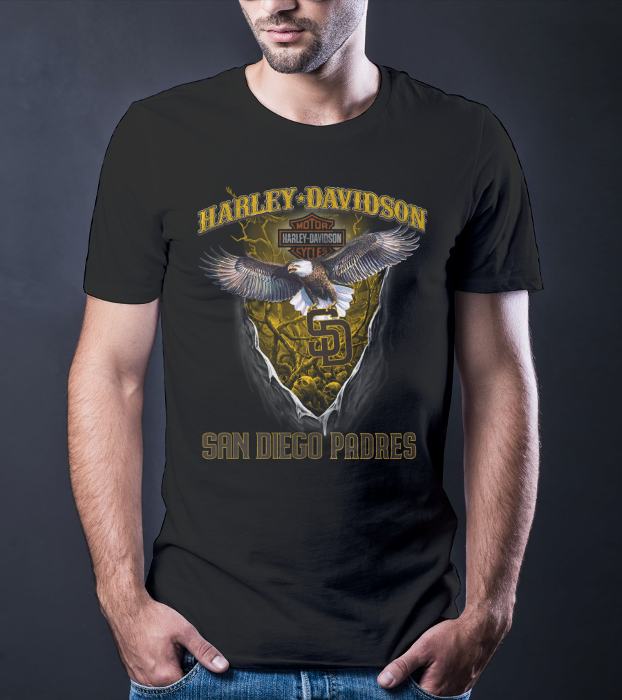 Harley Davidson San Diego Padres Bald Eagle Motor Cycles T-Shirt