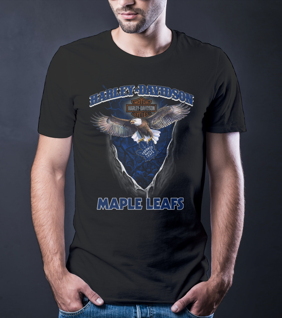Harley Davidson Toronto Maple Leafs Motorcycle Cycle Eagle T-Shirt