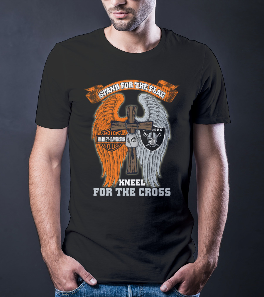 Stand For The Flag Harley Davidson Kneel For The Cross Raiders T-Shirt