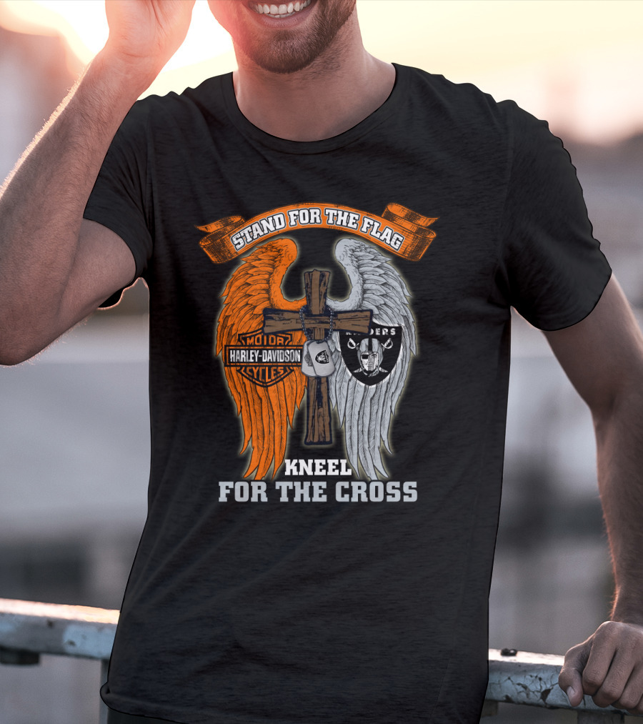 Stand For The Flag Harley Davidson Kneel For The Cross Raiders T-Shirt