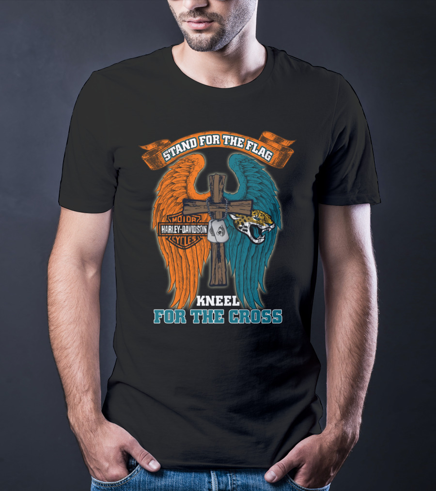 Stand For The Flag Kneel For The Cross Harley Davidson Motorcycles Jacksonville Jaguars T-Shirt