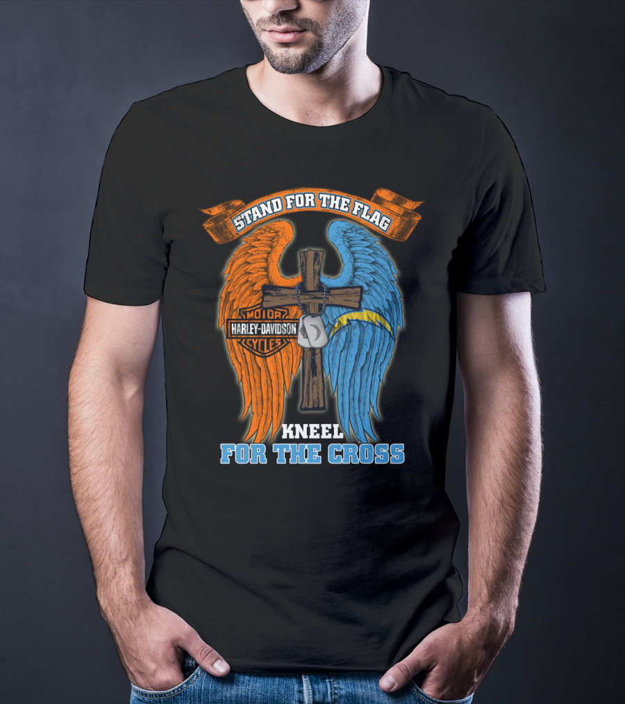 Stand For The Flag Kneel For The Cross Harley Davidson Los Angeles Chargers T-Shirt