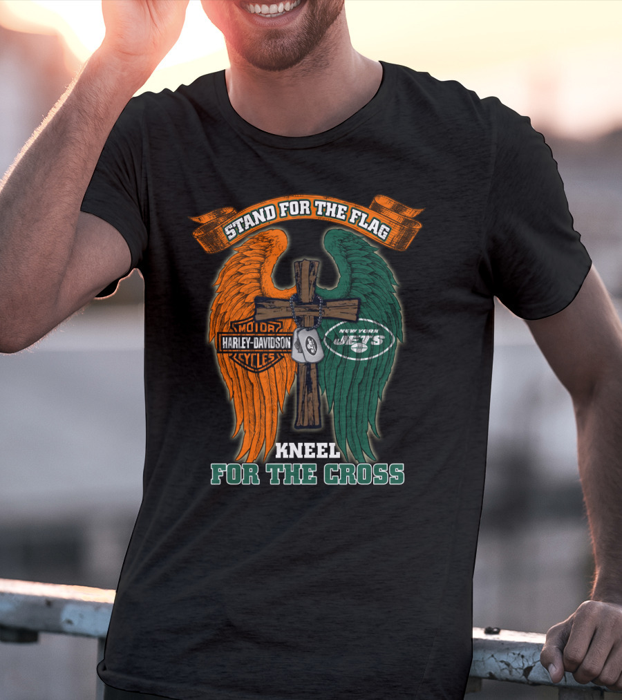Stand For The Flag Harley Davidson New York Jets Kneel For The Cross T-Shirt