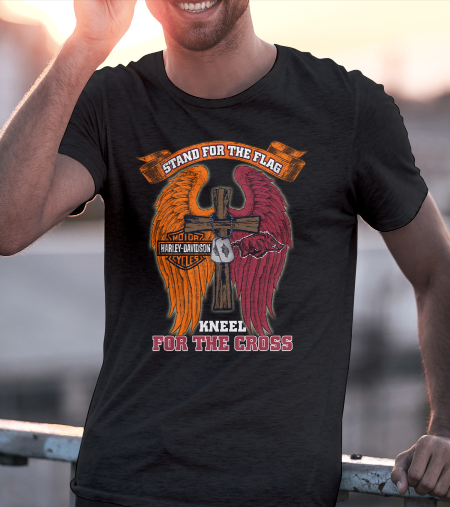 Stand For The Flag Kneel For The Cross Harley Davidson Arkansas Razorbacks T-Shirt