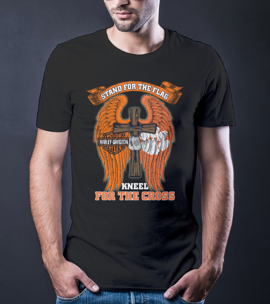 Stand For The Flag Kneel For The Cross Harley Davidson Clemson Tigers T-Shirt