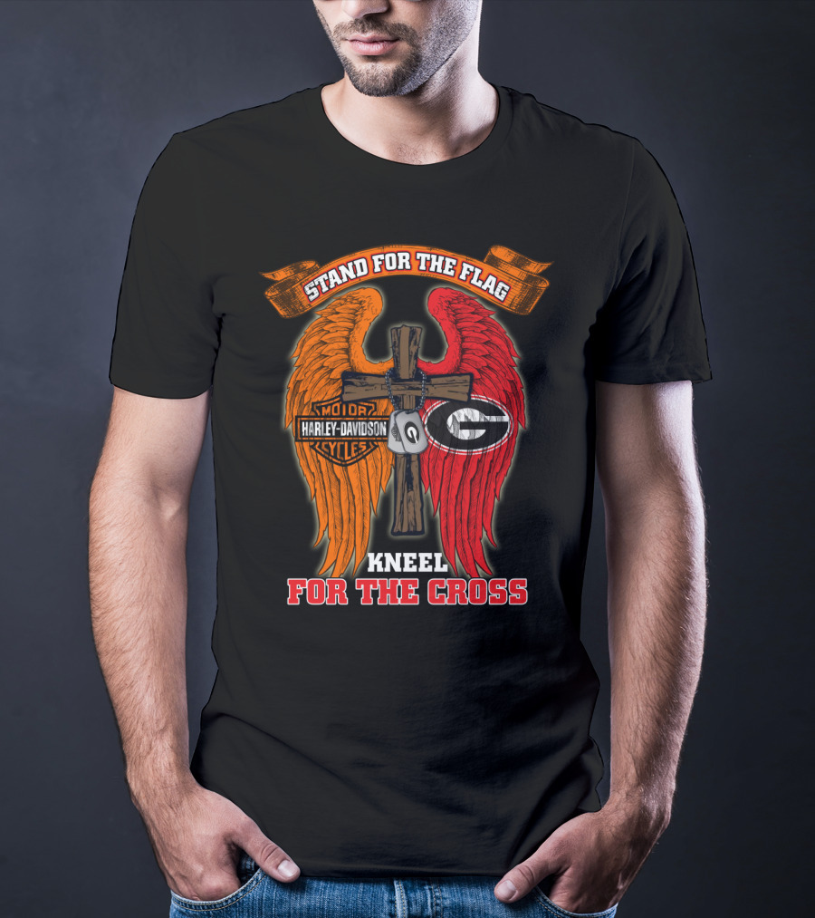 Harley Davidson Georgia Bulldogs Stand For The Flag Kneel For The Cross T-Shirt