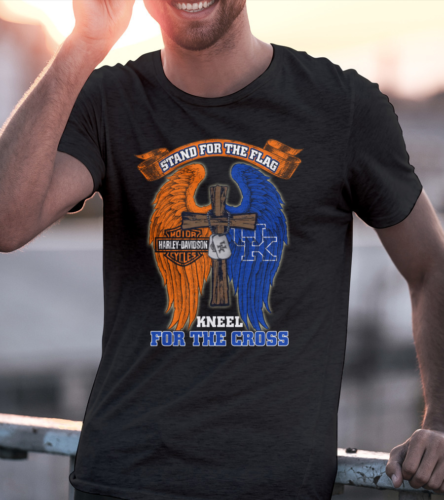 Stand For The Flag Kneel For The Cross Harley Davidson Kentucky Wildcats T-Shirt