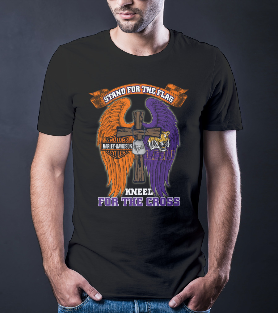 Stand For The Flag Kneel For The Cross Harley Davidson Lsu Tigers T-Shirt