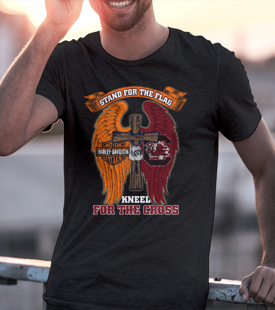 Stand For The Flag Kneel For The Cross Harley Davidson South Carolina Gamecocks T-Shirt