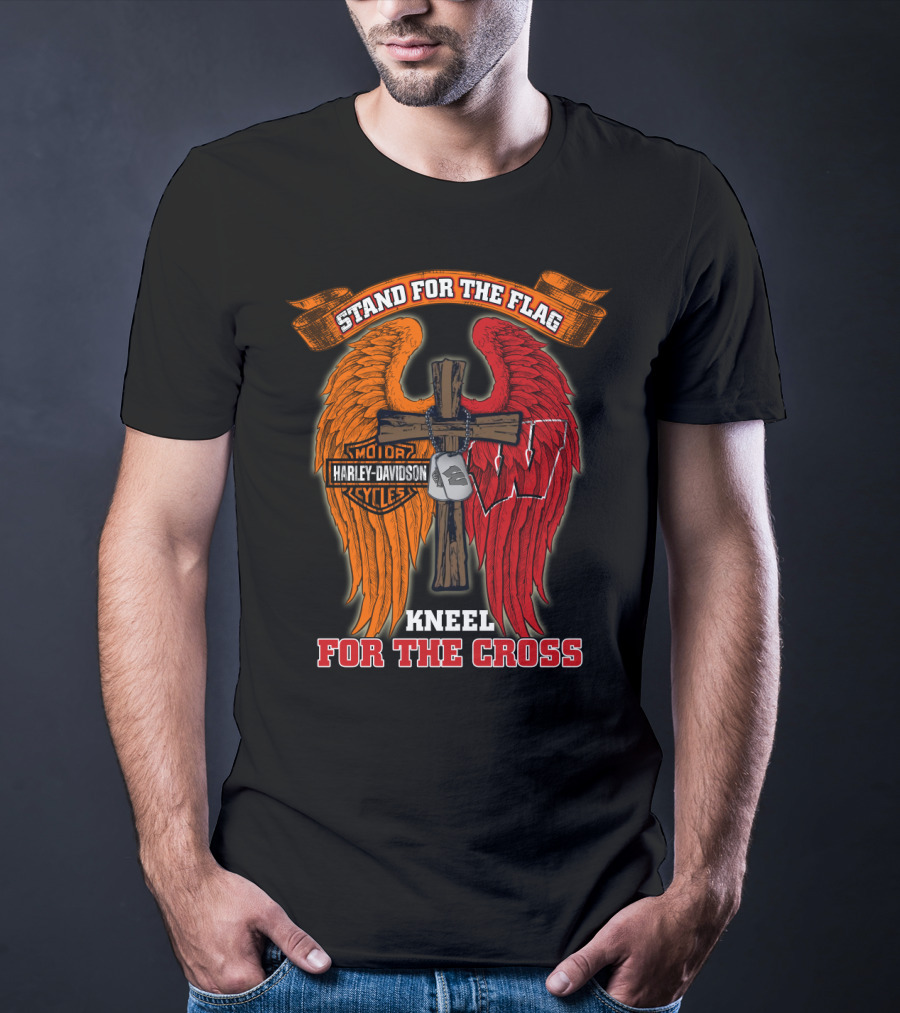 Stand For The Flag Kneel For The Cross Harley Davidson Wisconsin Badgers T-Shirt
