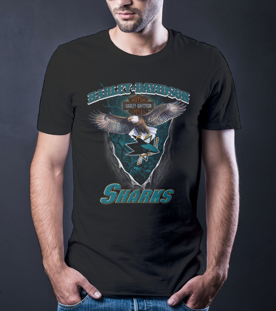 Harley Davidson San Jose Sharks Motor Cycles Eagle T-Shirt