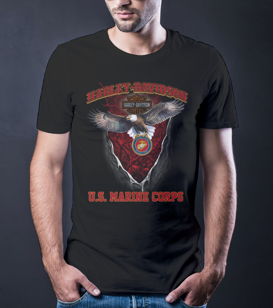 Harley Davidson U.s. Marine Corps Motorcycle Cycle Eagle T-Shirt