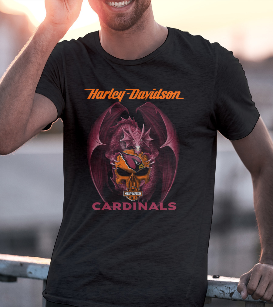 Harley Davidson Arizona Cardinals Dragon Rojo Y Negro Nfl T-Shirt