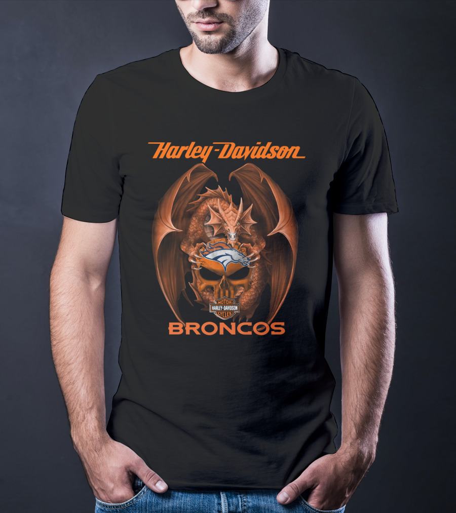 Harley Davidson Denver Broncos Dragon Motor Cycles T-Shirt