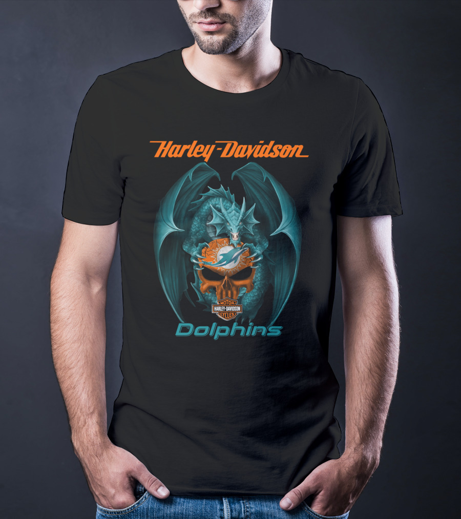 Harley Davidson Miami Dolphins Motor Cycles Dragon T-Shirt