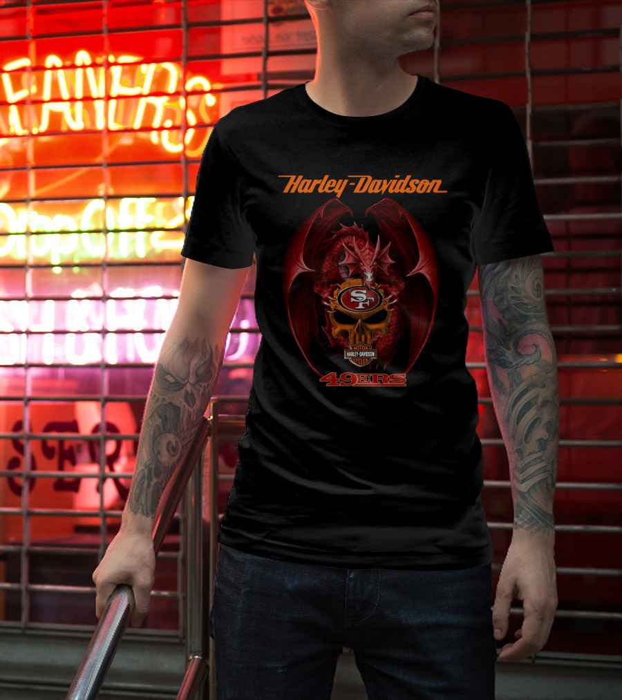 Harley Davidson San Francisco 49ers Dragon Skull Motor Cycles T-Shirt