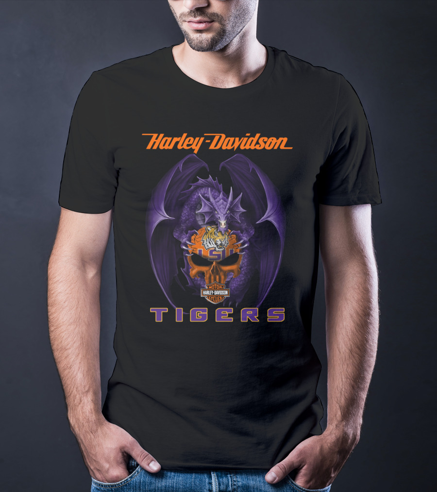 Harley Davidson Motor Cycles Lsu Tigers Dragon T-Shirt