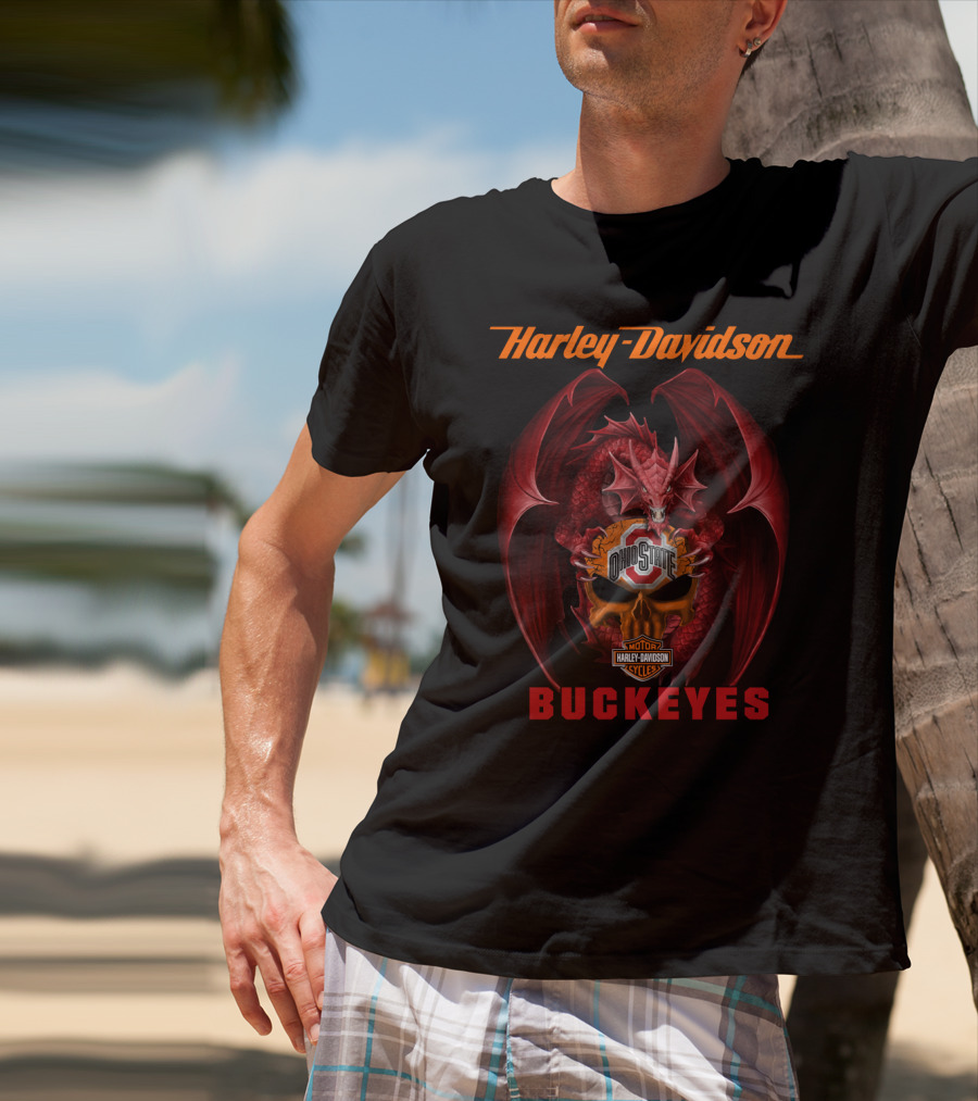 Harley Davidson Ohio State Buckeyes Dragon Motor Cycles T-Shirt