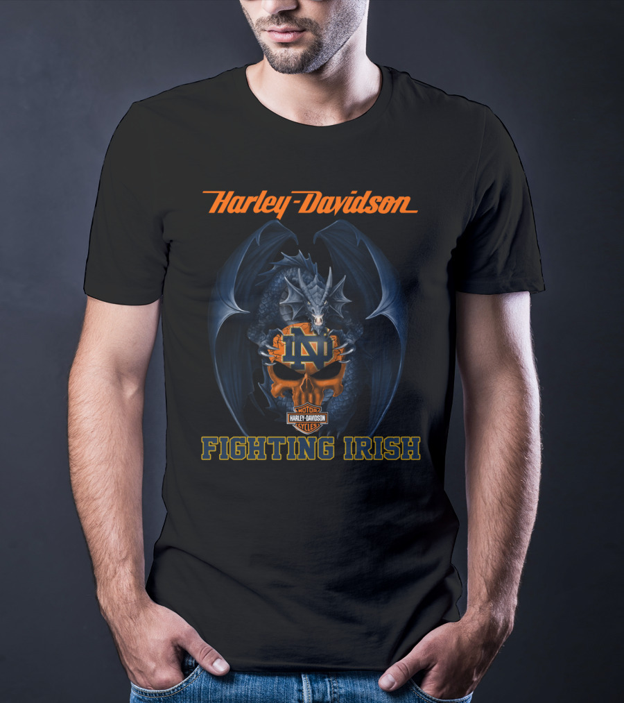 Harley Davidson Notre Dame Fighting Irish Dragon Motif T-Shirt