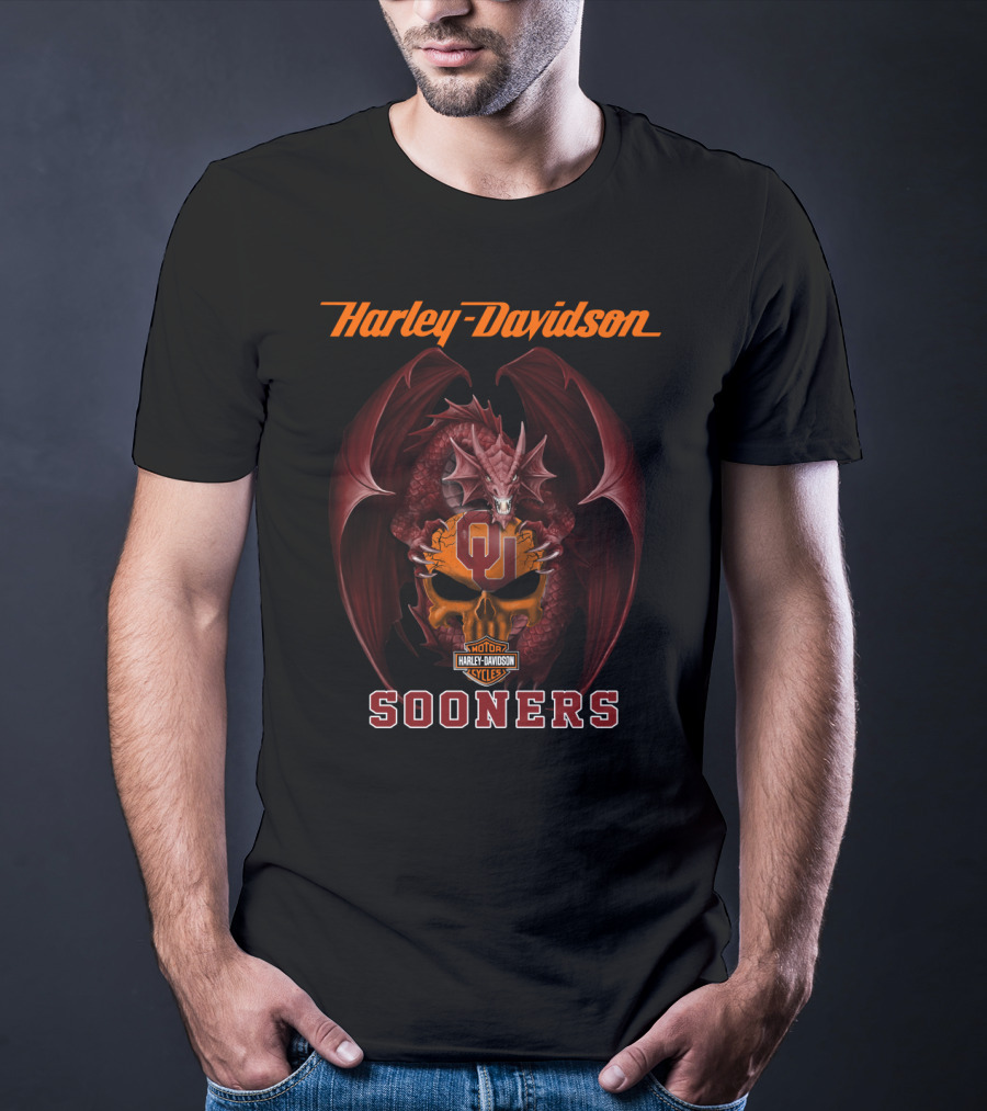 Harley Davidson Motorcycle Cycles Oklahoma Sooners Dragon T-Shirt