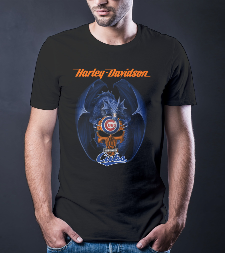Harley Davidson Chicago Cubs Dragon Motor Cycles T-Shirt