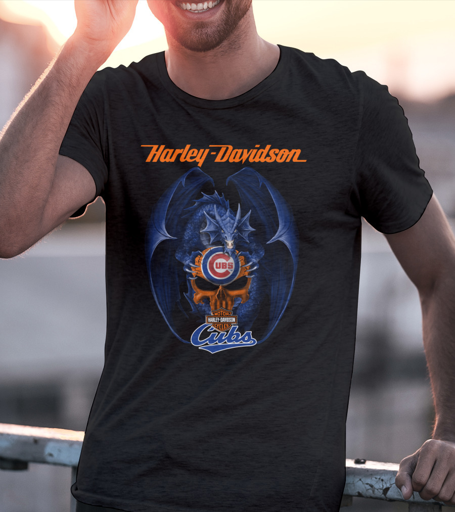 Harley Davidson Chicago Cubs Dragon Motor Cycles T-Shirt
