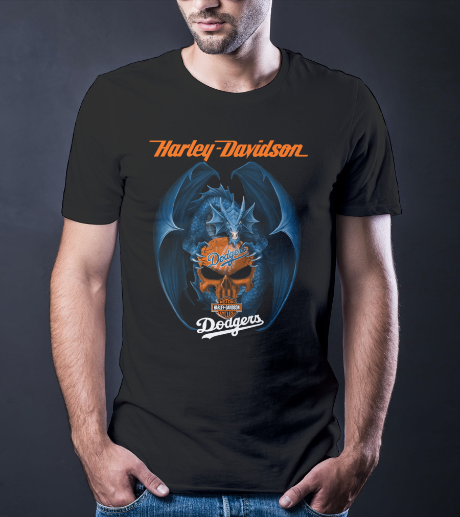 Harley Davidson Los Angeles Dodgers Blue Dragon Motor Cycles T-Shirt