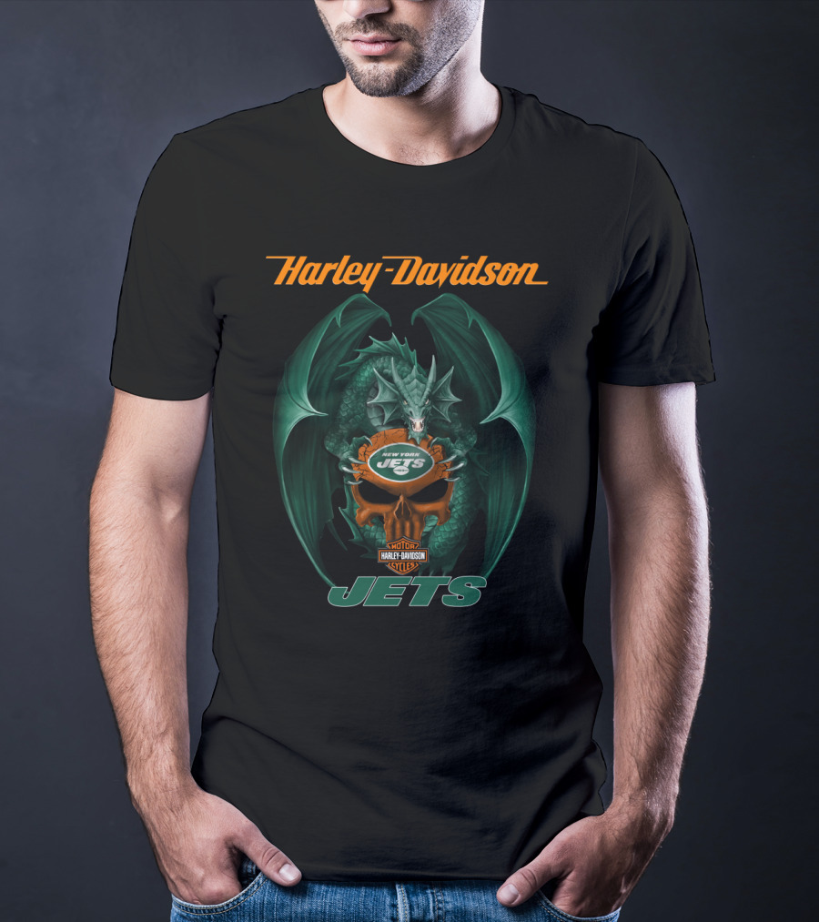 Harley Davidson New York Jets Dragon Motorcycles Jets T-Shirt