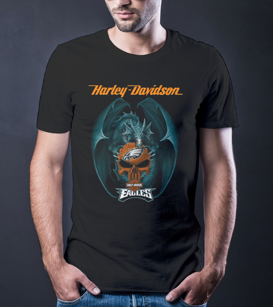 Harley Davidson Philadelphia Eagles Dragon Motor Cycles T-Shirt