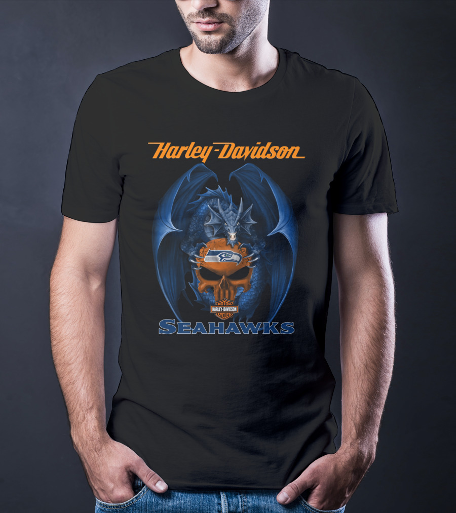 Harley Davidson Motor Cycles Seattle Seahawks Dragon T-Shirt