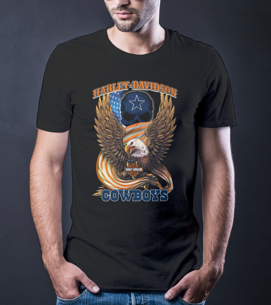 Harley Davidson Cycles Eagle Dallas Cowboys Star Skull T-Shirt