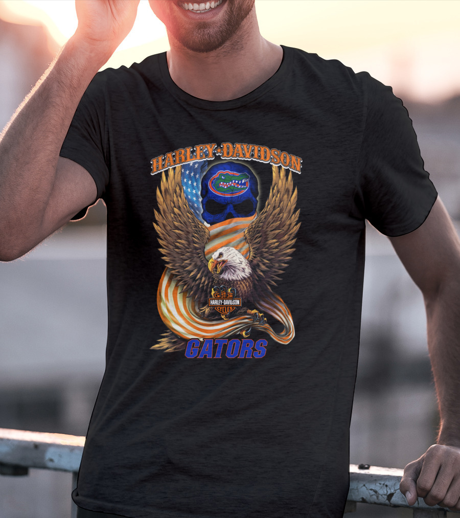 Harley Davidson Cycles Gators Florida Gators Eagle American Flag T-Shirt