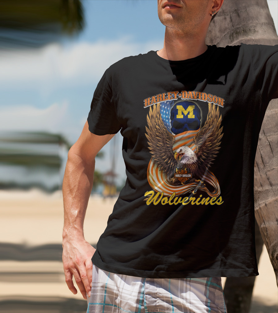 Harley Davidson Michigan Wolverines Eagle And Skull T-Shirt