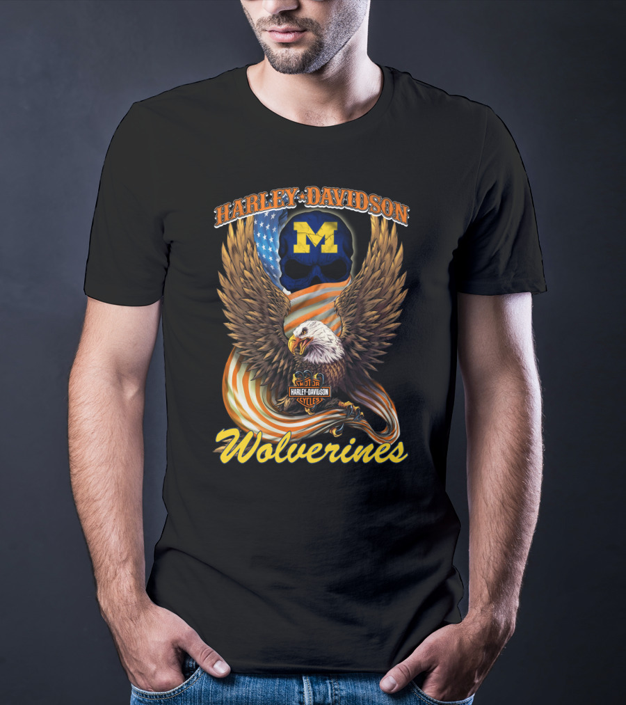 Harley Davidson Michigan Wolverines Eagle And Skull T-Shirt