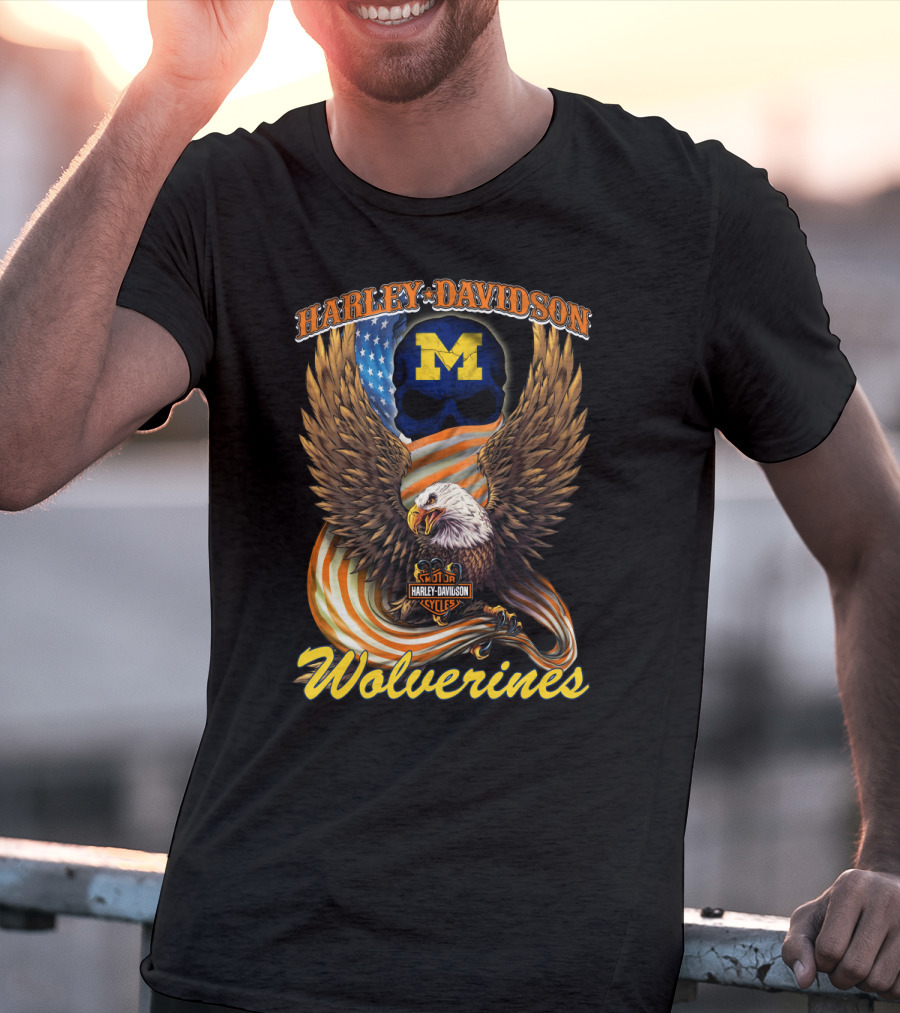 Harley Davidson Michigan Wolverines Eagle And Skull T-Shirt