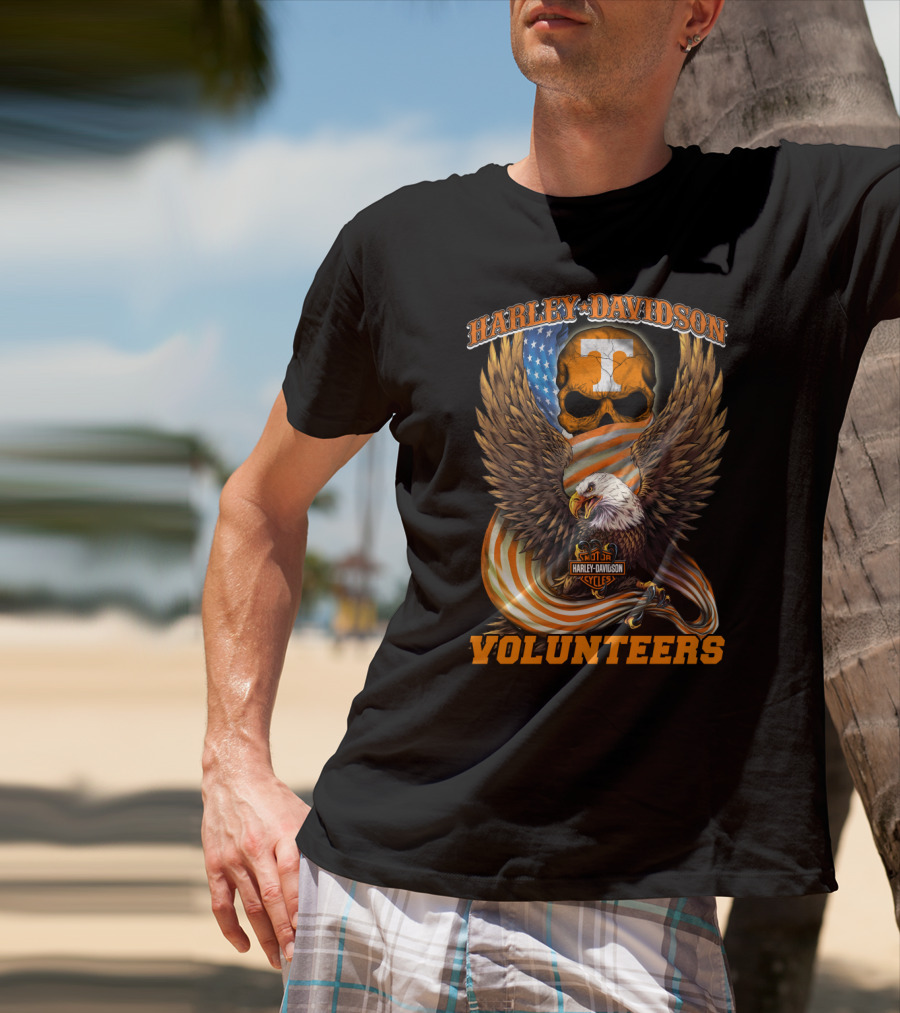 Harley Davidson Tennessee Volunteers Eagle Skull Flag T-Shirt