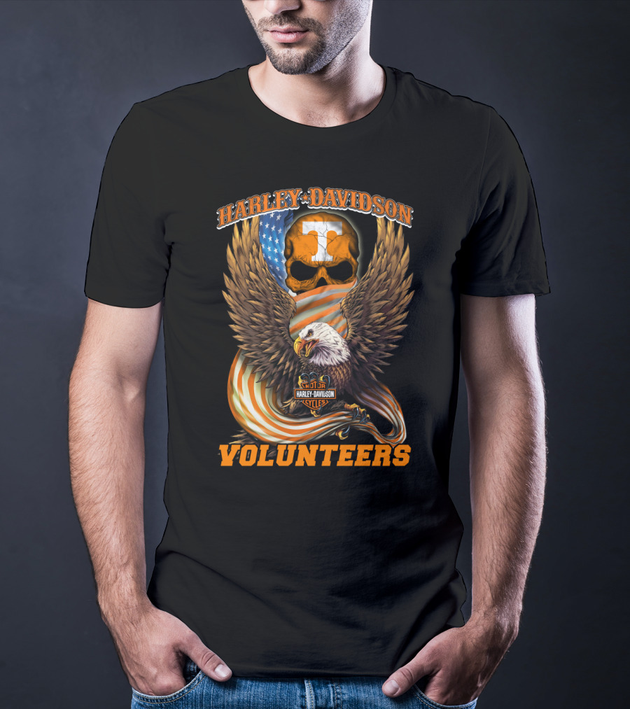 Harley Davidson Tennessee Volunteers Eagle Skull Flag T-Shirt