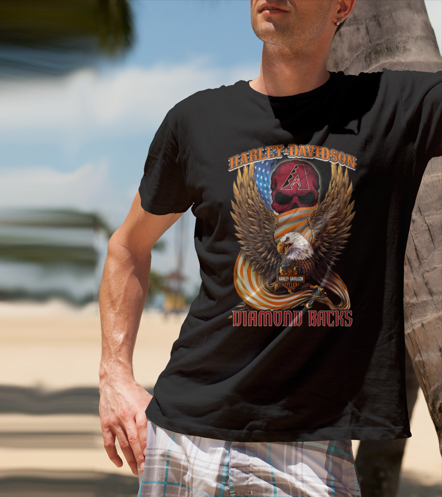 Harley Davidson Arizona Diamondbacks Eagle Usa Flag Skulls T-Shirt