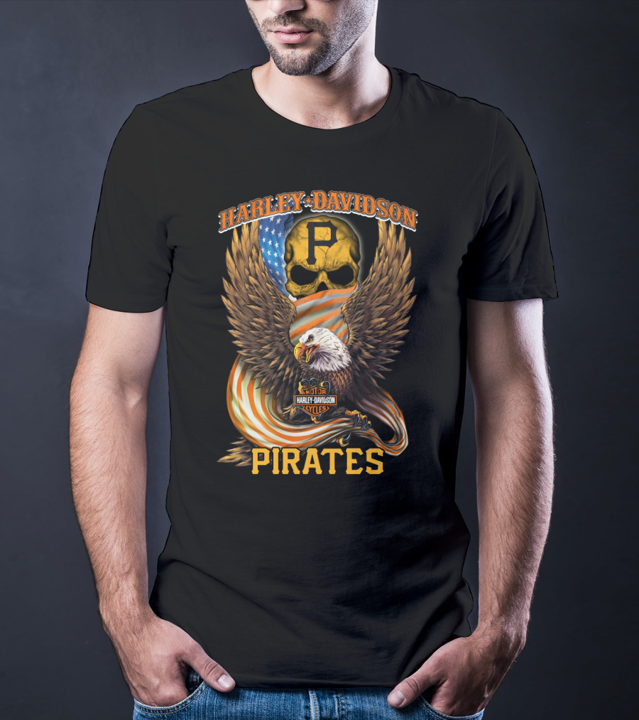 Harley Davidson Cycles Pittsburgh Pirates Eagle Skull T-Shirt