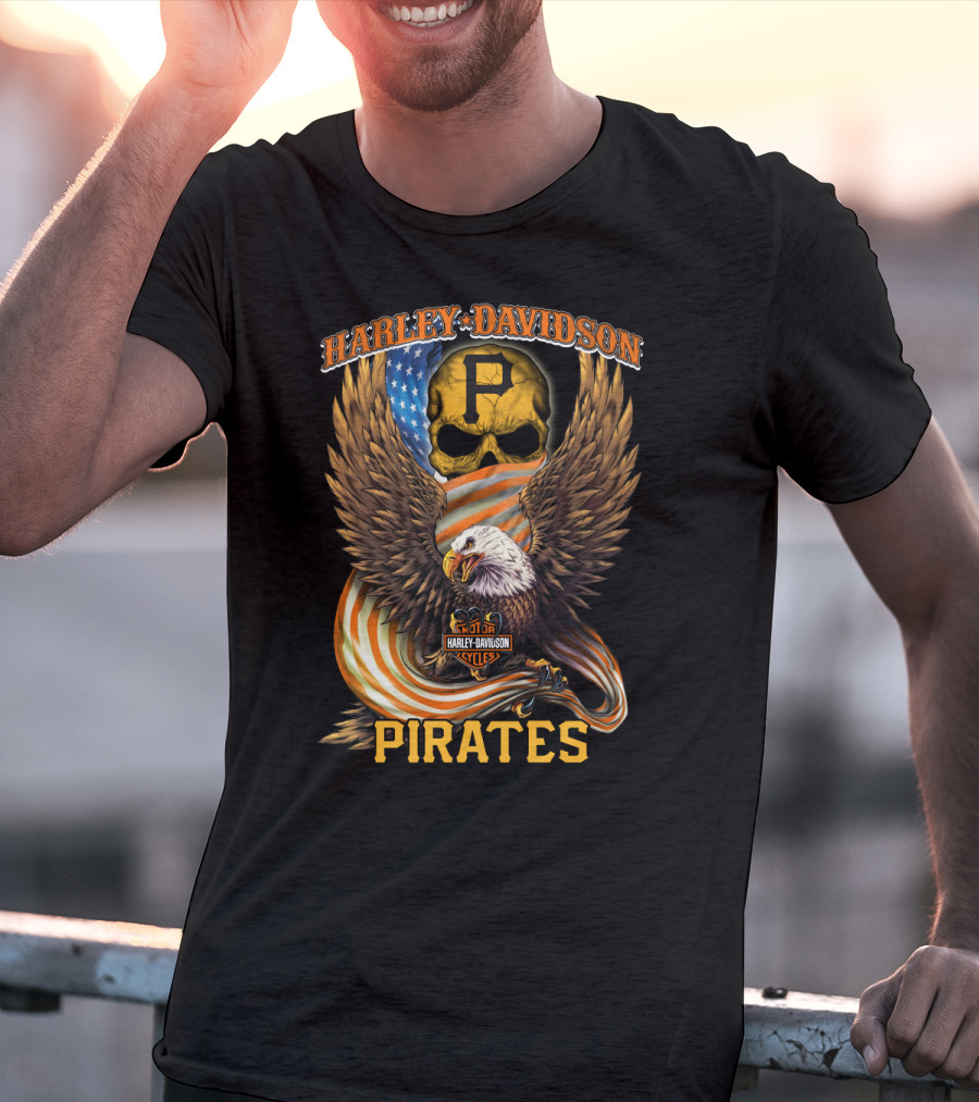 Harley Davidson Cycles Pittsburgh Pirates Eagle Skull T-Shirt
